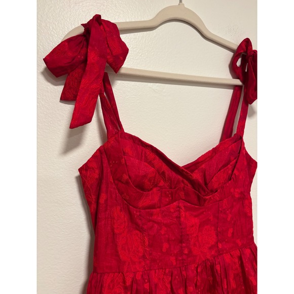 NWT Lulus Loveliest Muse Red Burnout Floral Tie-Strap Midi Dress Sz M - Picture 7 of 8